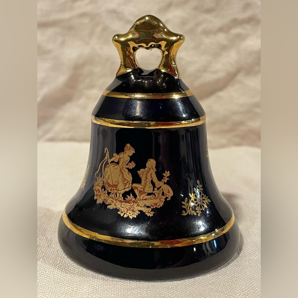 Limoges Castel France Porcelain Cobalt Blue and 22K Gold Decorative Bell